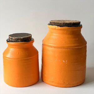 Vintage Art Pottery Canisters Cookie Jars with Cork Lids Canada Set of 2